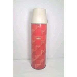 1960's VTG King-Seeley THERMOS Co Icy-Hot Bottle 1 Quart Red W/Geometric Squares
